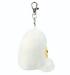 Plush keychain shaped like a white egg with a face on a white background