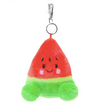 Plush watermelon keychain with a smiling face on a white background