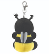 Plush bee keychain with black and yellow colors on a white background