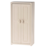 Beige storage cabinet with two doors on a white background