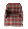 Plaid-patterned chair with red and gray colors on a white background