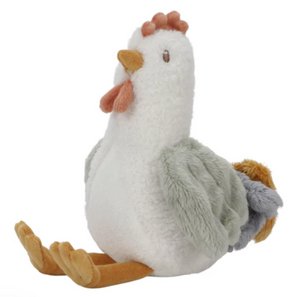 Plush toy chicken on a white background