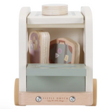 Wooden toy with colorful discs and a green box, branded 'Little Dutch'.