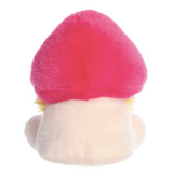 Toy mushroom with pink top and beige bottom on a white background