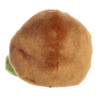 Plush toy resembling a brown apple with a green stem on a white background
