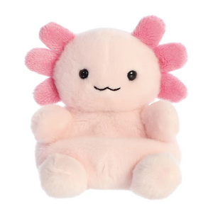 Plush toy resembling a sunflower with pink petals on a white background