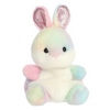 Pastel-colored plush toy with bunny ears on a white background