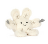 Plush toy resembling a cloud with a face and antlers on a white background