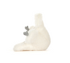 White plush toy with a gray flower on a white background