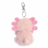 Plush keychain shaped like a lion with pink mane on a white background