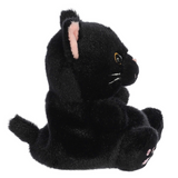 Plush black cat toy on a white background