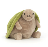 Plush turtle toy with green shell on a white background
