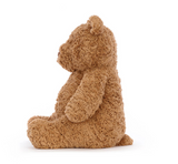 Brown teddy bear sitting on a white background