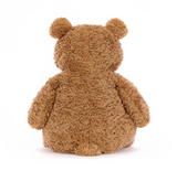Brown teddy bear from behind on a white background