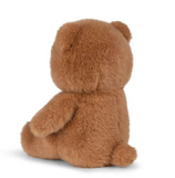 Brown teddy bear from behind on a white background