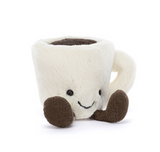 Plush toy mug with a smiling face on a white background