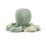 Green plush octopus toy on a white background
