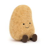 Plush toy shaped like a potato with a smiling face on a white background