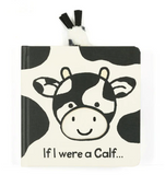 Children's book with a cow illustration and text 'If I were a Calf' on a white background