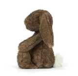 Brown plush bunny toy on a white background