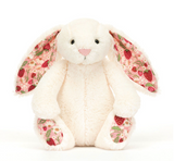 Plush bunny with floral ears and paws on a white background