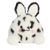 Plush toy with black and white pattern on a white background