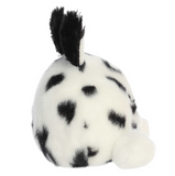 Plush toy resembling a horse with black spots on a white background