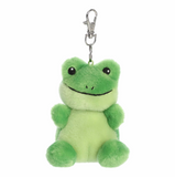 Green plush frog keychain on a white background