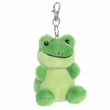 Green plush frog keychain on a white background