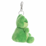 Green plush frog keychain on a white background