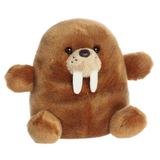 Brown plush toy walrus on a white background