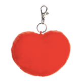 Red heart-shaped keychain with a metal clasp on a white background