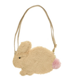 Plush bunny-shaped bag with a pink pom-pom on a white background