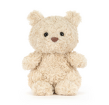 Small beige teddy bear on a white background