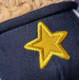 Navy blue fabric with a yellow embroidered star