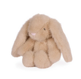 Beige stuffed bunny toy on a white background
