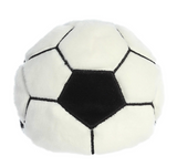 White and black soccer ball plush toy on a white background