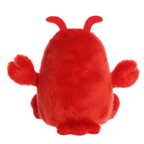 Red plush toy with antennae on a white background