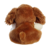 Brown plush dog toy on a white background