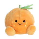 Plush toy shaped like a carrot with a smiling face on a white background