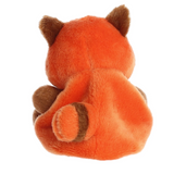 Plush toy fox with orange body and brown paws and ears on a white background