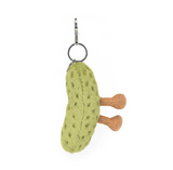 Green textured keychain with a brown handle on a white background