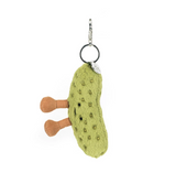 Plush pickle-shaped keychain on a white background