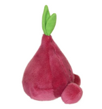 Plush pear toy with green stem on a white background