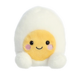 Plush toy resembling a smiley face with a white shell on a white background