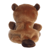 Brown teddy bear from behind on a white background