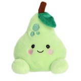 Plush toy shaped like a pear with a smiling face on a white background