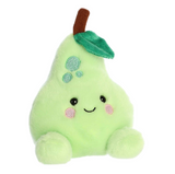 Plush toy shaped like a pear with a smiling face on a white background