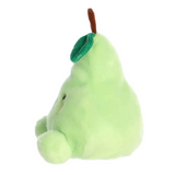 Plush toy shaped like a green pear on a white background