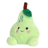 Plush toy shaped like a pear with a smiling face on a white background